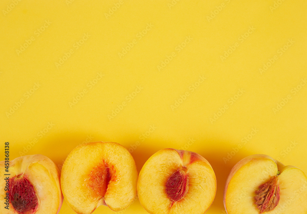 Poster peaches on yellow paper background