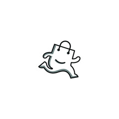 negative space emoji run smiling line logo design bag