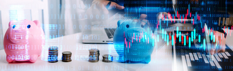 Digital marketing media in virtual screen.business working digital tablet, smartphone with keyboard and computer laptop at office in morning light