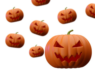 Many Halloween Pumpkins in a row isolated on background 3d rendering
