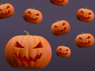 Many Halloween Pumpkins in a row isolated on background 3d rendering