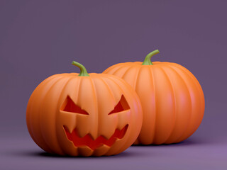 Many Halloween Pumpkins in a row isolated on background 3d rendering