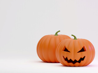 Many Halloween Pumpkins in a row isolated on background 3d rendering