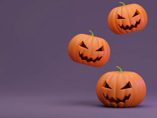 Many Halloween Pumpkins in a row isolated on background 3d rendering