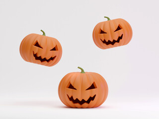 Many Halloween Pumpkins in a row isolated on background 3d rendering
