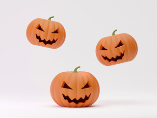 Many Halloween Pumpkins in a row isolated on background 3d rendering