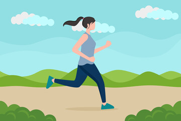 Obraz na płótnie Canvas illustration of a beautiful girl jogging in the park.
