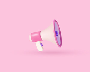 Megaphone on pink background. 3d vector illustration