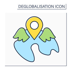 Local resurgence color icon.Increase or revival after period of little activity, popularity, or occurrence in homeland. Deglobalisation concept. Isolated vector illustration