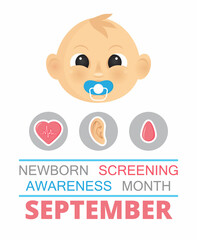 Newborn screening awareness month concept vector. Heel stick and blood drop test