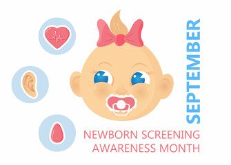 Newborn screening awareness month concept vector. Heel stick and blood drop test