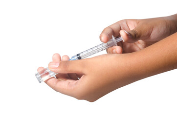 women holding injection, Injecting vaccine, vaccination. Health, drug, Vaccination concept 
