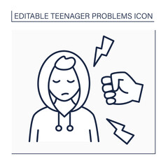 Peer pressure line icon. Bullying. Direct influence from peers by changing their attitudes, values or behaviors.Teenager problem concept. Isolated vector illustration. Editable stroke