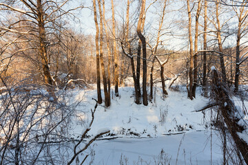 a small river whose water is frozen in winter