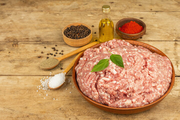 Raw minced meat. Ground pork with spices