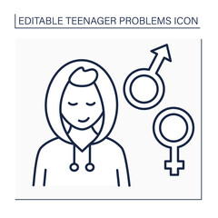 Sexual activity line icon. Interest in sexuality during puberty. Thoughtless sexual intercourse with different partners. Teenager problem concept. Isolated vector illustration. Editable stroke