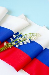 Postcard for the holidays of Russia. Russian flag. White, blue and red colors. 22 August Day of the...