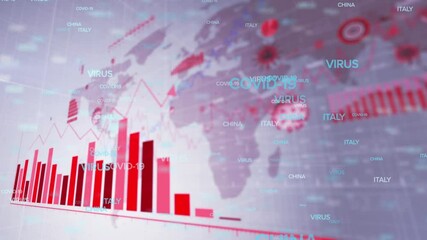 Animation of covid 19 cells and text with statistics recording