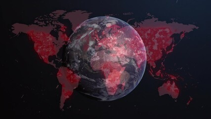 Animation of covid 19 cells over globe and world map - Powered by Adobe