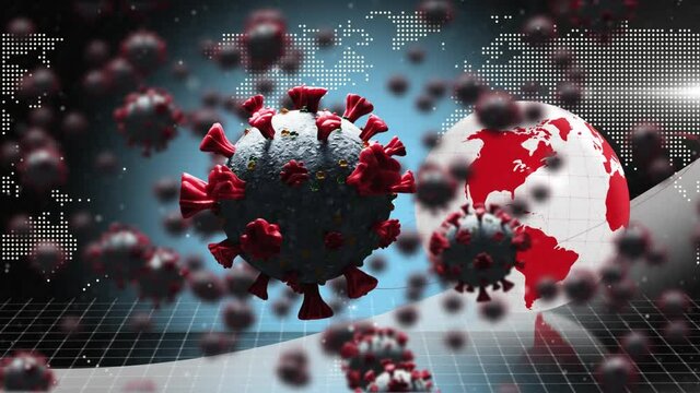 Animation of falling covid 19 cells over globet