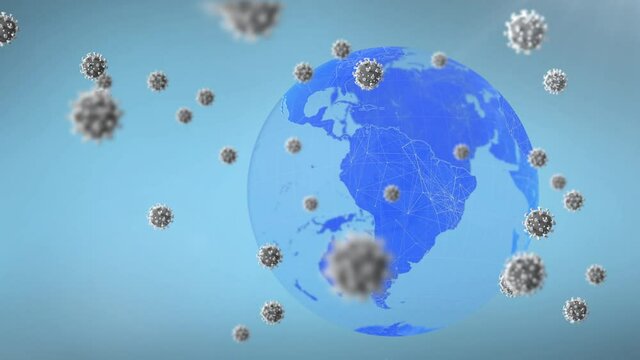 Animation of falling covid 19 cells over globet