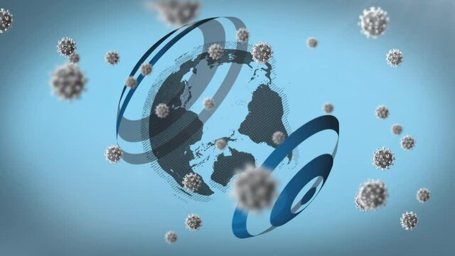 Animation of falling covid 19 cells over globet