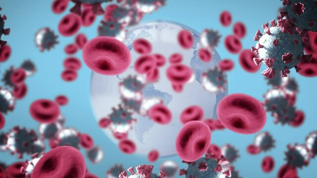 Animation of falling covid 19 cells over globet