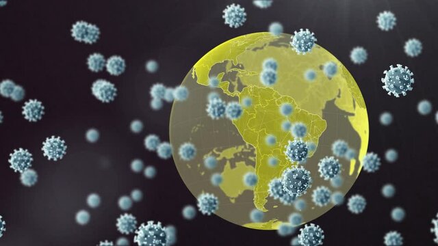 Animation of falling covid 19 cells over globet