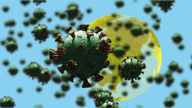 Animation of falling covid 19 cells over globet