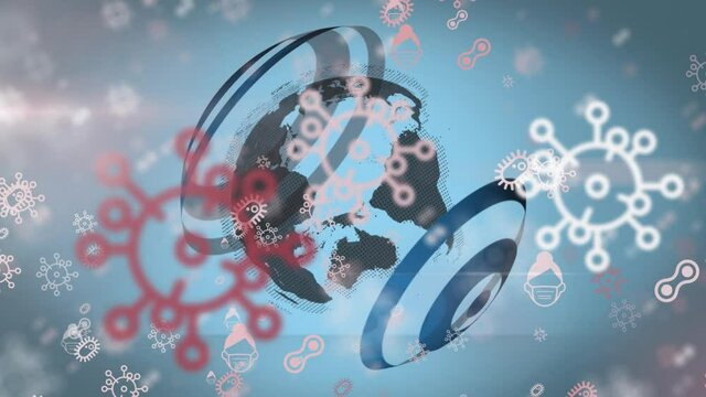 Animation of falling covid 19 cells over globet