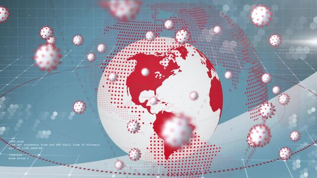Animation of falling covid 19 cells over globet