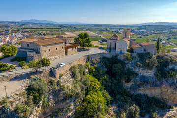 Fototapeta na wymiar Castle and Santa Maria Church in Sant Marti Sarroca Spain