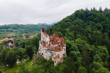 Fototapeta na wymiar Aerial view of Dracula castle, romanian famous transylvania