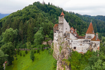 Fototapeta na wymiar Aerial view of Dracula castle, romanian famous transylvania