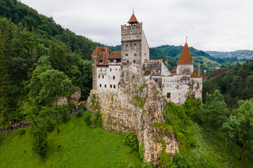 Fototapeta premium Aerial view of Dracula castle, romanian famous transylvania