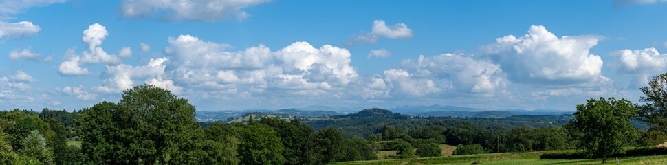 Naklejka premium Panorama on the mountains of Auvergne, Serandon, Correze 2021