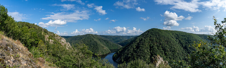 Panorama of the Belvedere de Gratte Bruyere and its valley with the Dordogne, Correze, Summer 2021