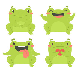 A cute set of funny frogs. Children's illustration, print for clothes, flat vector isolates.