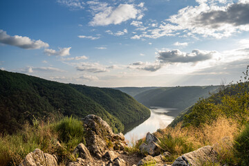Sun rays on Dordogne River since Gratte Bruyere in golden Light - July 2021