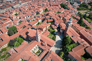 Fototapeta na wymiar Aerial view of the town of Saluzzo, one of the best preserved medieval villages in Piedmont, Italy