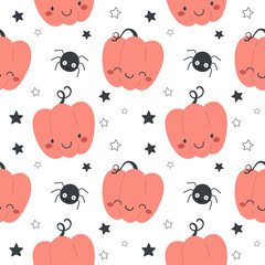 Seamless pattern with pumpkins, happy halloween. Vector illustration.