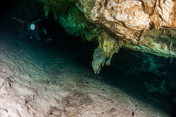 Scuba diving in the Cenote Dreamgate, Mexico