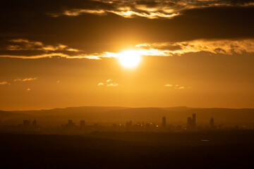 Sunrise over Manchester city, England UK