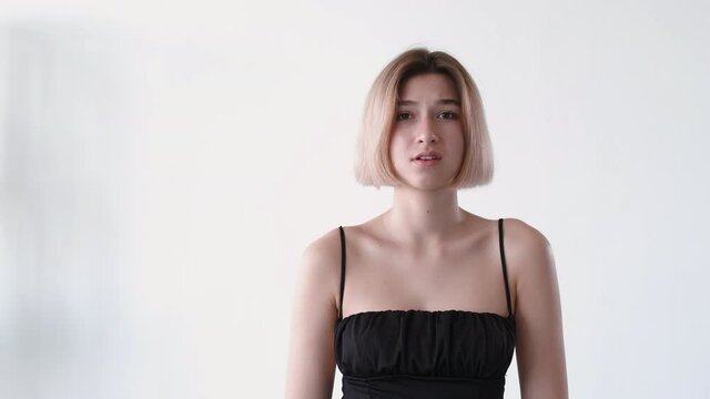 disappointed girl nope gesture refusing gif loop