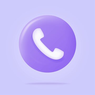 Phone call icon in trendy 3d style on blue button. White telephone symbol. Vector illustration isolated on purple or violet background