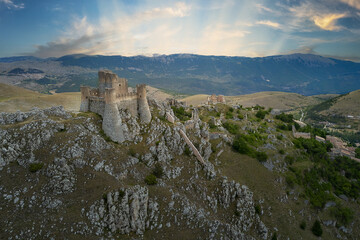aerial view of the medieval castle of rocca calascio abruzzo during sunrise
