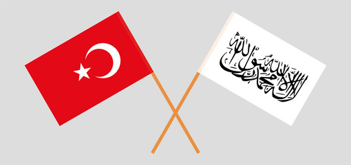 Crossed flags of Turkey and Islamic Emirate of Afghanistan. Official colors. Correct proportion