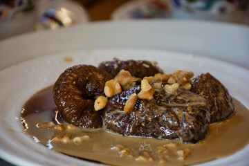 Traditional turkish dessert on plate, fig dessert
