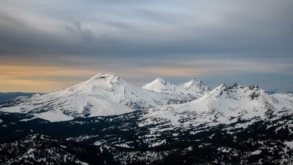 Three Sisters Mountains in the Oregon Cascades from a helicopter