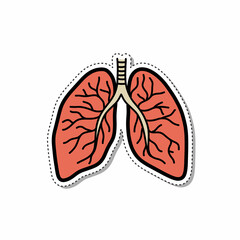 lungs doodle sticker icon, vector color line illustration